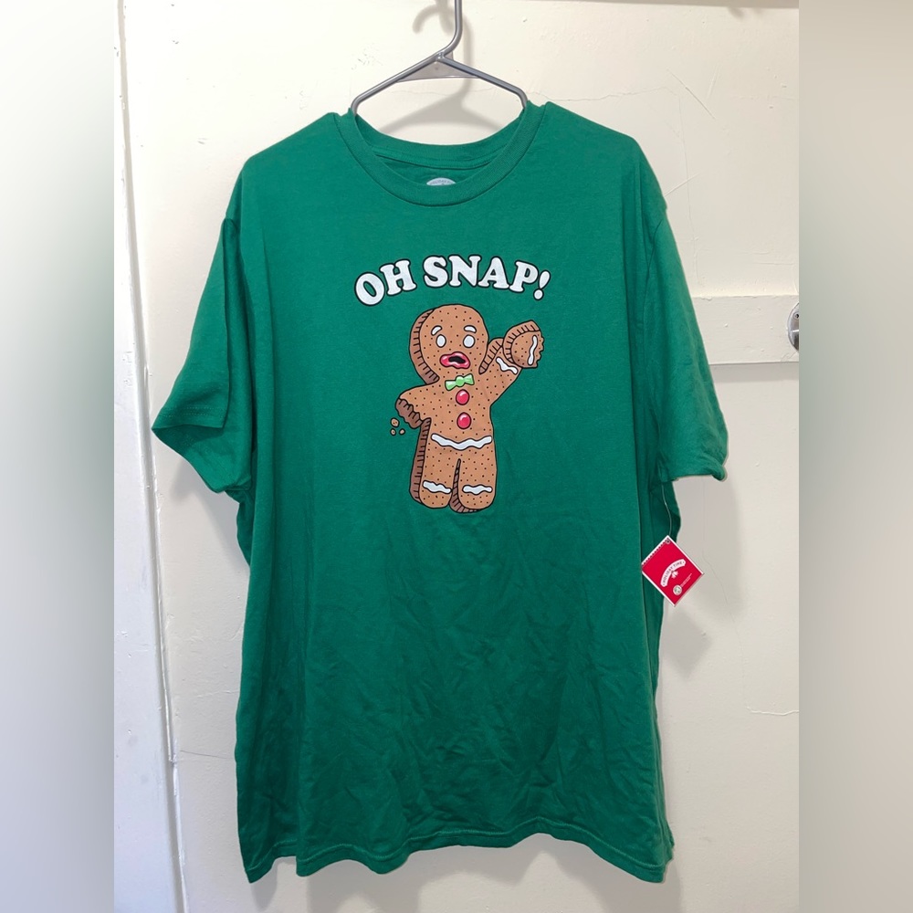 Holiday Time “Oh Snap” Ginger Bread Short Sleeve Tee Green 3XL Holiday Edition